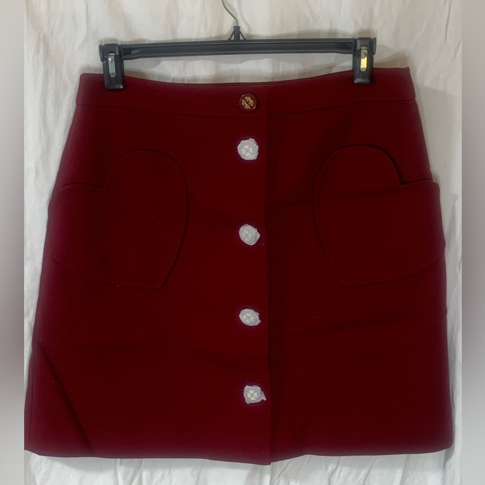 Kate Spade Burgundy Mini Skirt with White Buttons